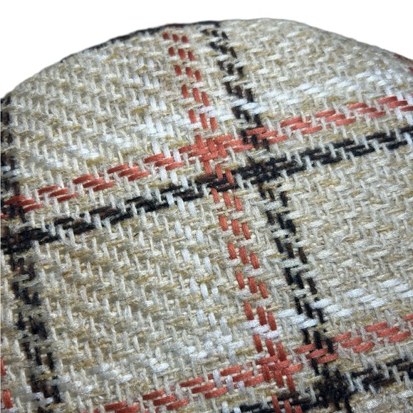 SOLD ❤️ Mid Century CRAWFORD Vintage Plaid Footstool Tan Orange Brown + Wooden - Picture 8 of 10